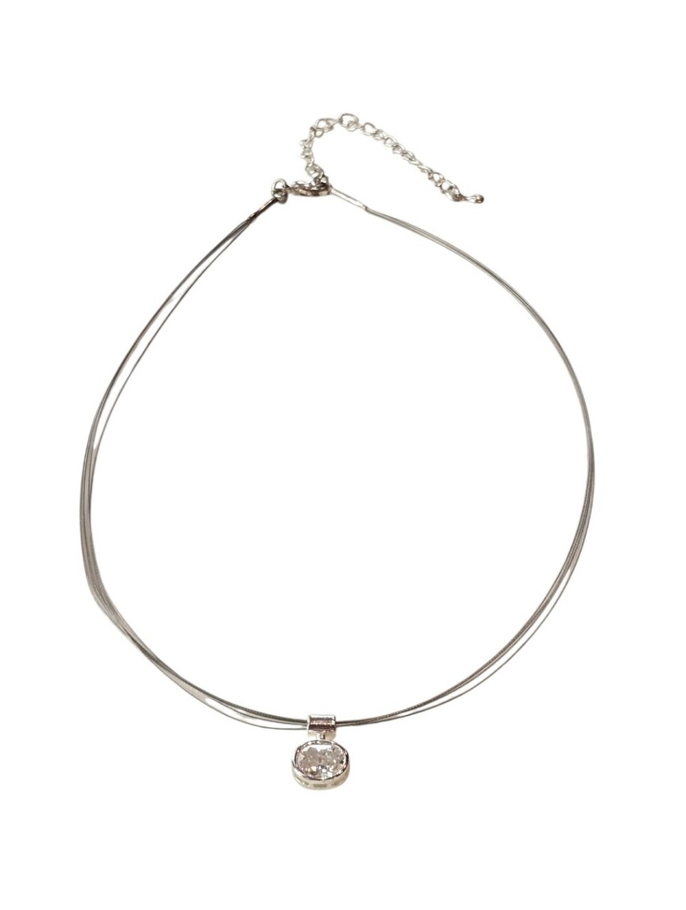 Avon Solitare Cubic Zirconia CZ Pendant Silvertone Choker Necklace